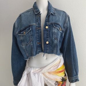 ZARA Z1975 Cropped Raw Hem Denim Jacket Size Medium